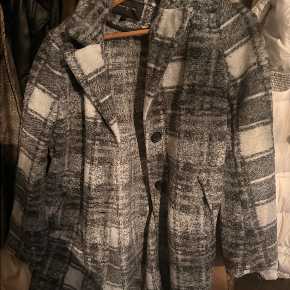 Banana Republic Black and White Plaid Pea Coat